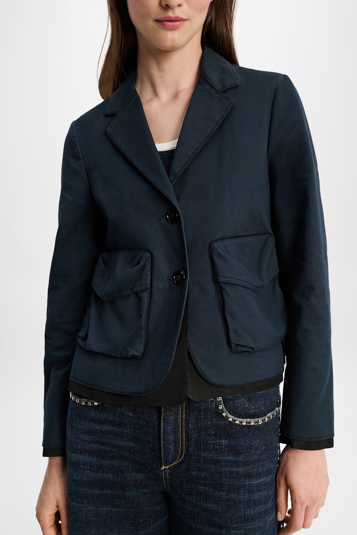 Dorothee Schumacher Cropped cotton blazer with painted edges midnight