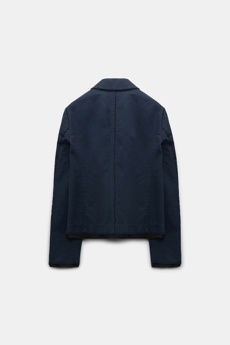 Dorothee Schumacher Cropped cotton blazer with painted edges midnight