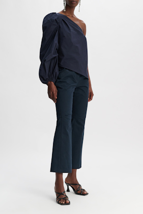 Dorothee Schumacher Flared cotton pants with painted edges midnight