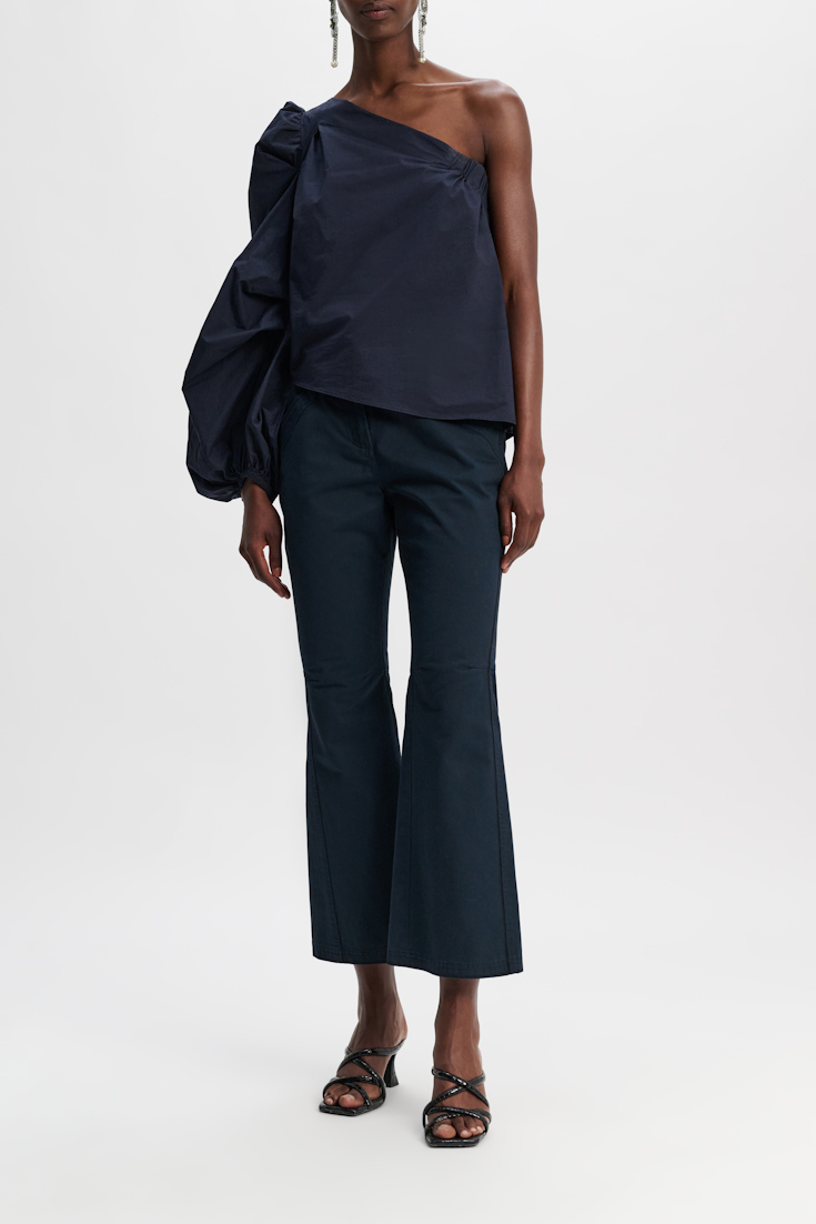 Dorothee Schumacher Flared cotton pants with painted edges midnight