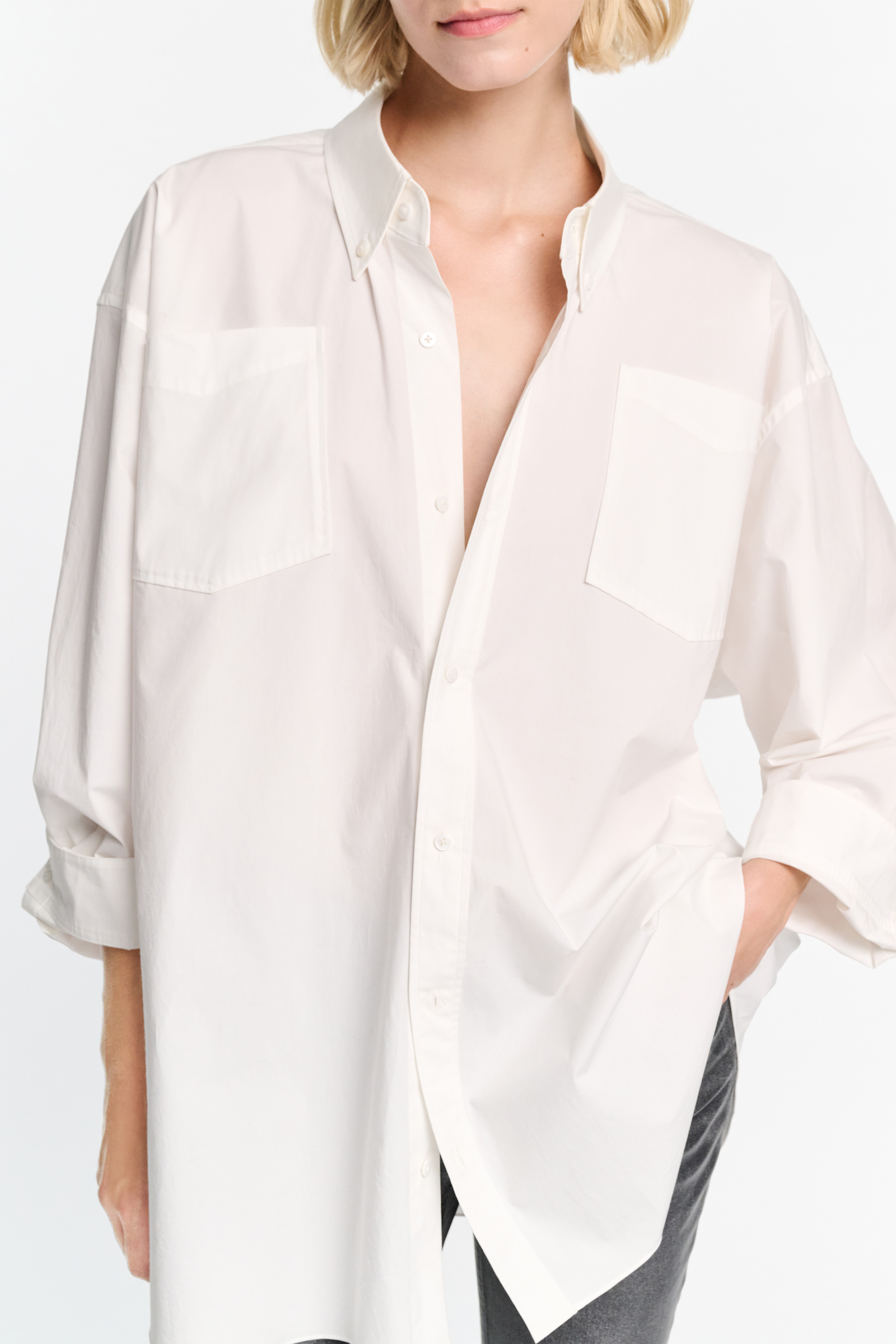 Dorothee Schumacher Oversized cotton-poplin shirt with pockets pure white