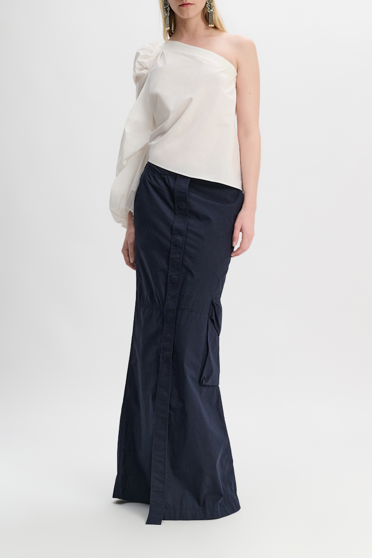 Dorothee Schumacher Asymmetric cotton-poplin top with voluminous long sleeve pure white