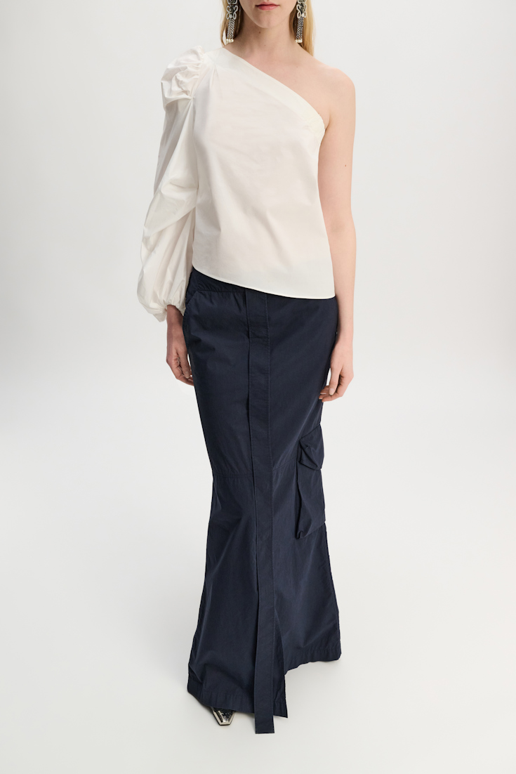 Dorothee Schumacher Asymmetric cotton-poplin top with voluminous long sleeve pure white