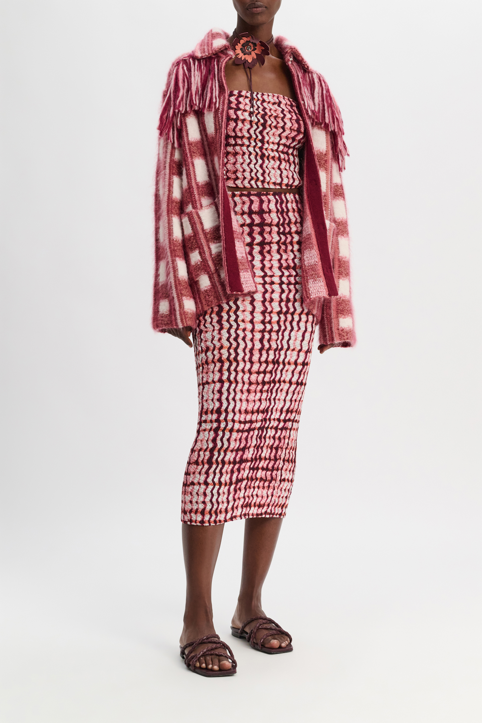 Dorothee Schumacher Gesmoktes Top mit Allover-Karo Print pink check mix