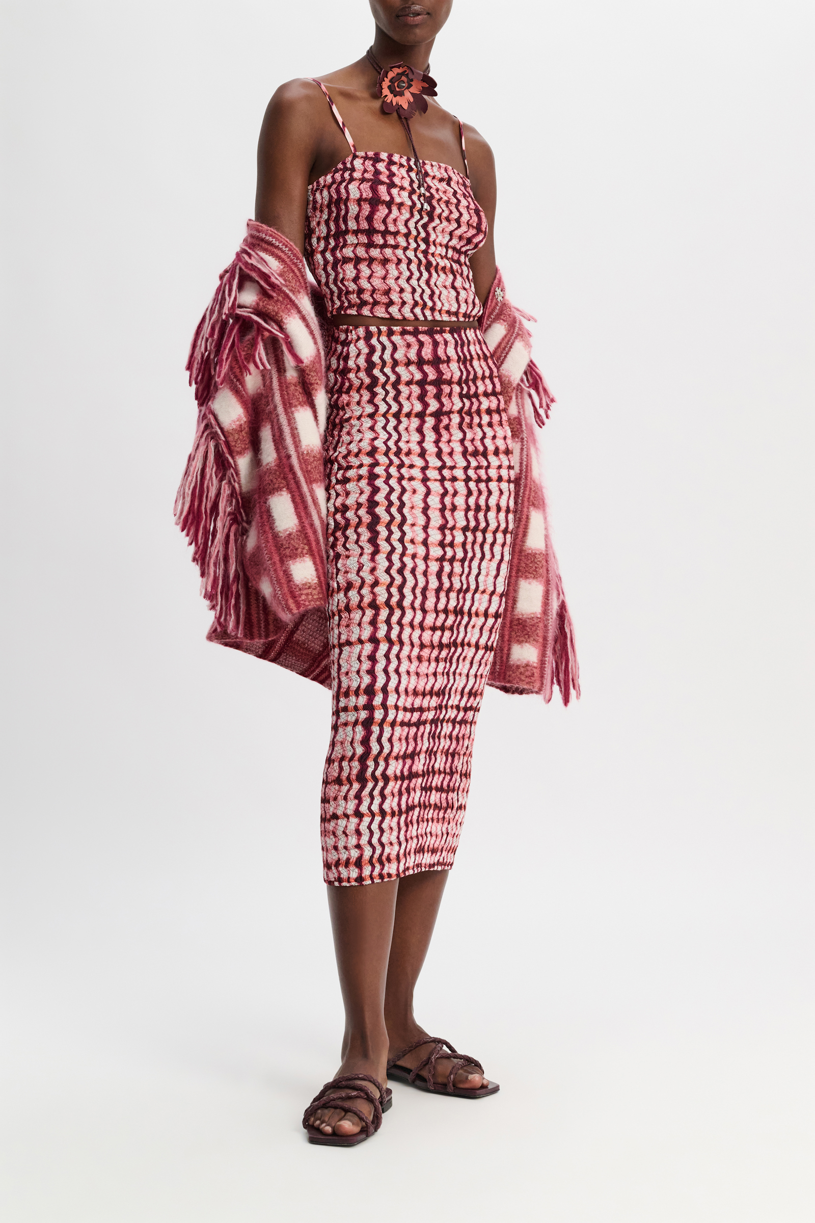 Dorothee Schumacher Silk-viscose plaid camisole with allover smocking pink check mix