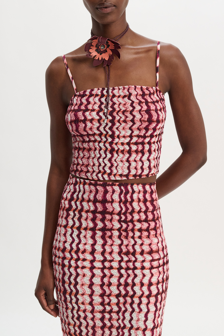 Dorothee Schumacher Silk-viscose plaid camisole with allover smocking pink check mix