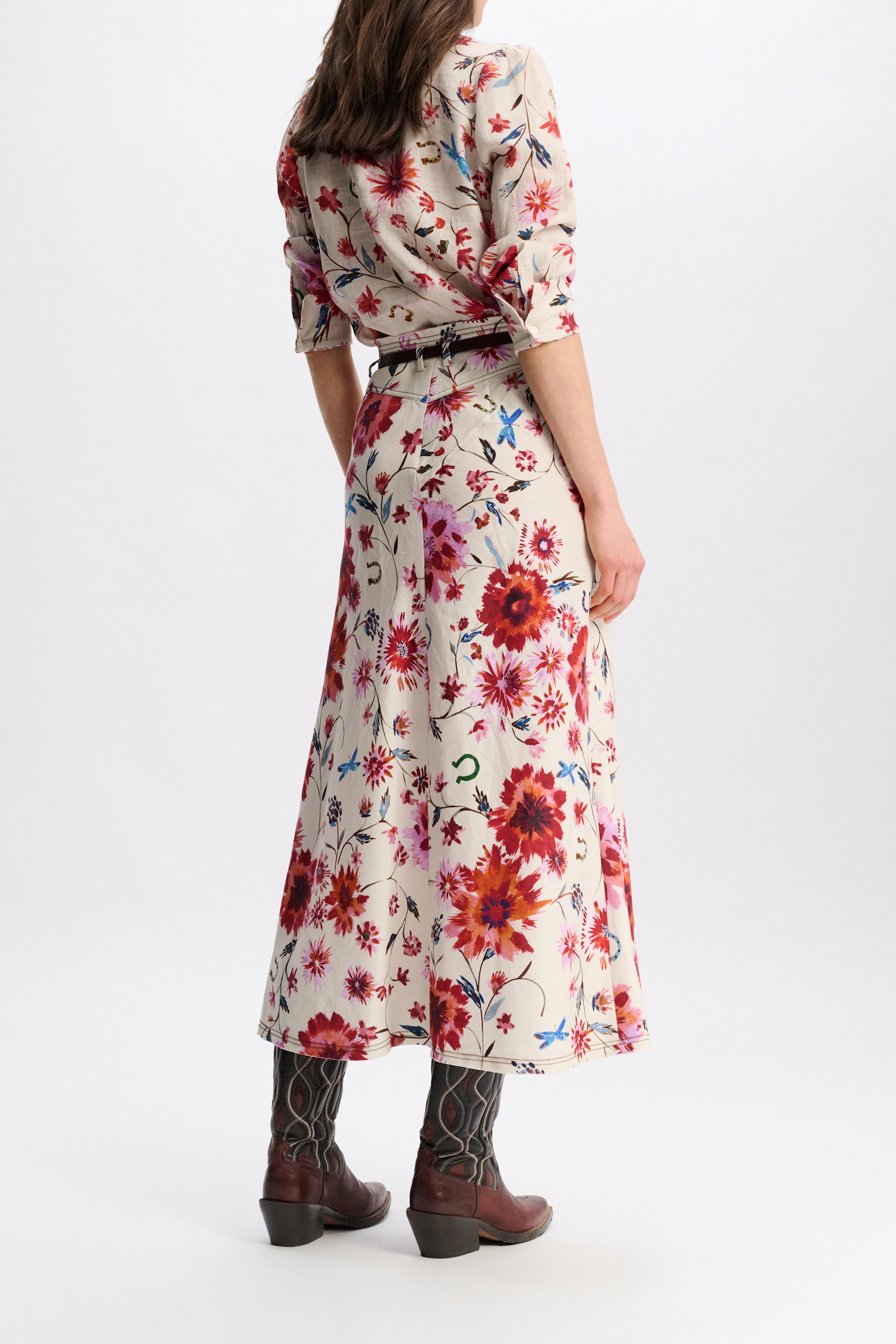 Dorothee Schumacher Rock aus bedrucktem Leinen mit abnehmbarem Ledergürtel im Western-Style floral mix