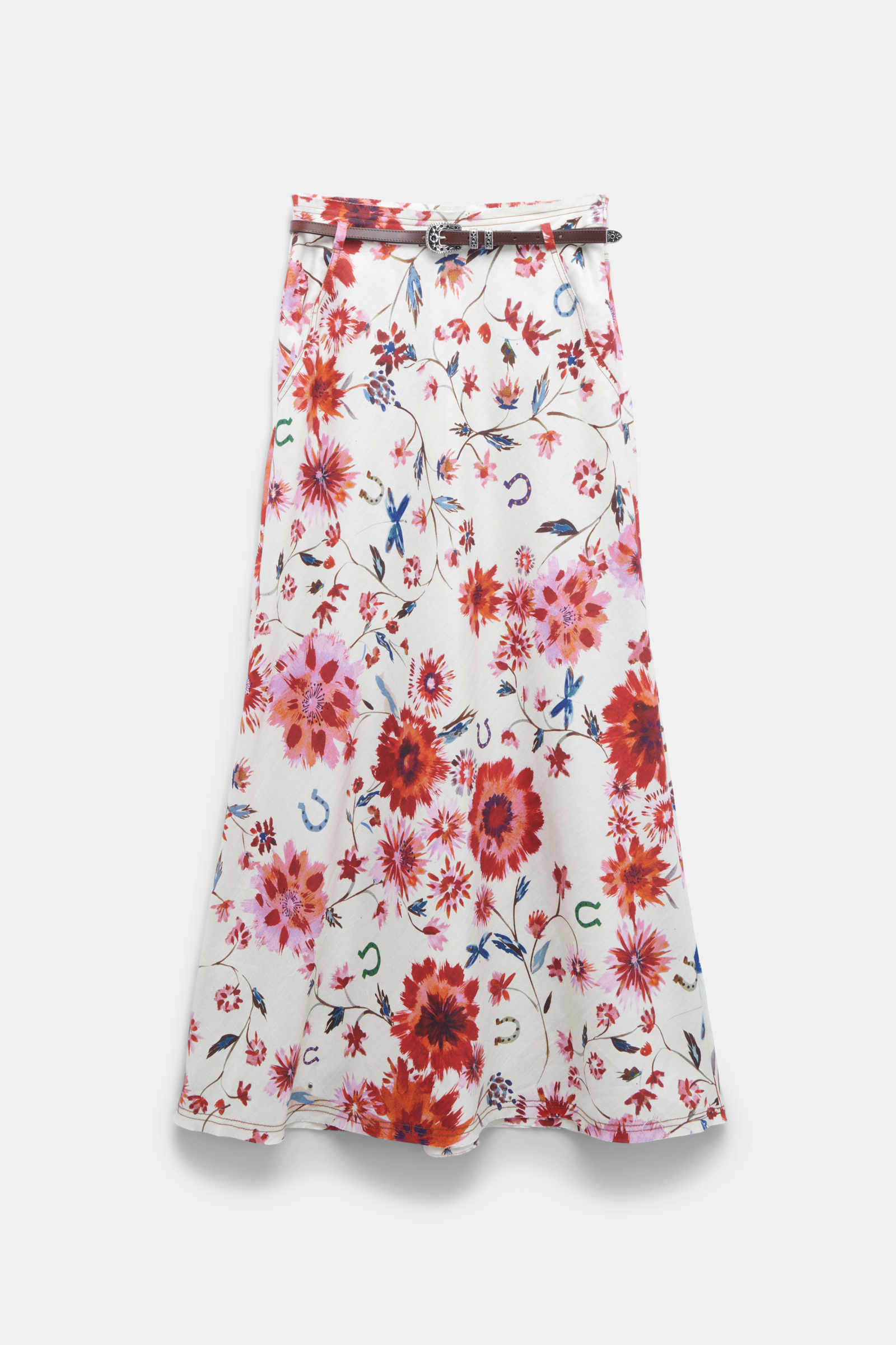 Dorothee Schumacher Printed linen skirt with removable leather tie belt floral mix