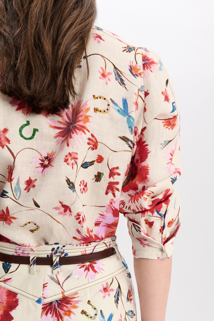 Dorothee Schumacher Printed linen blouse with tie and Western-inspired styling floral mix