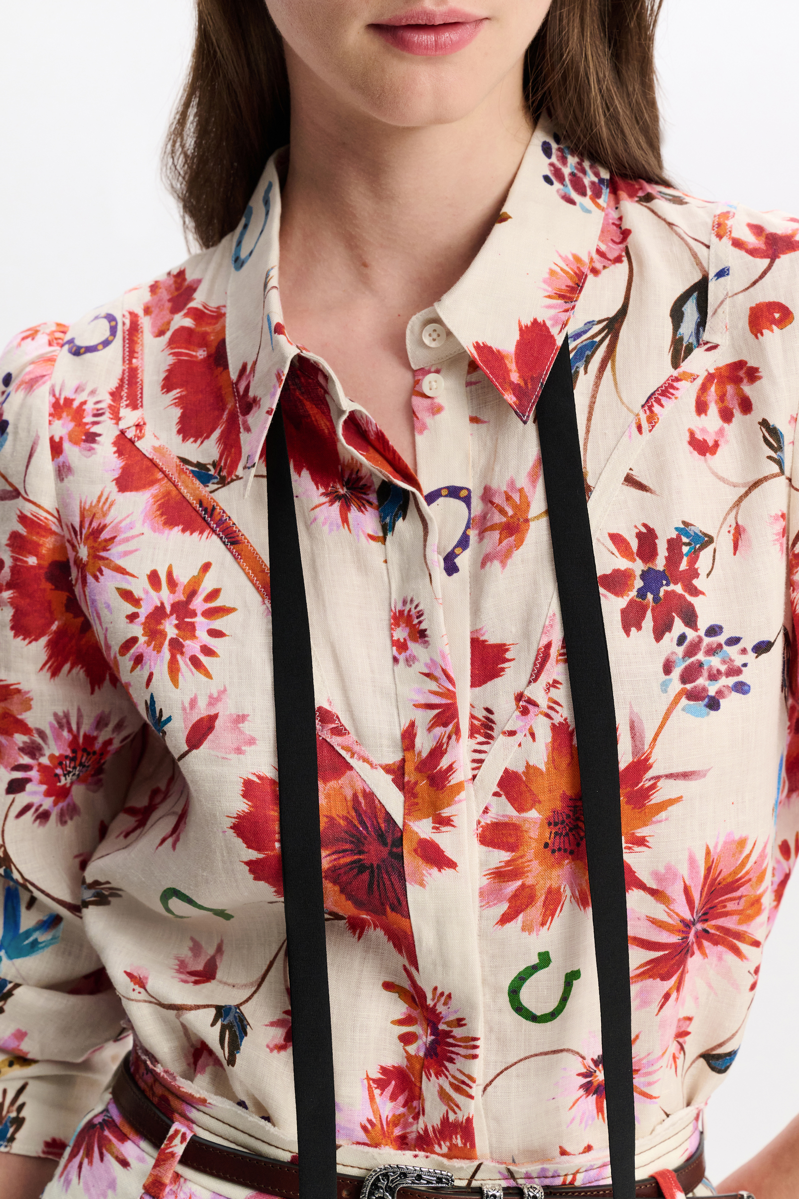 Dorothee Schumacher Printed linen blouse with tie and Western-inspired styling floral mix