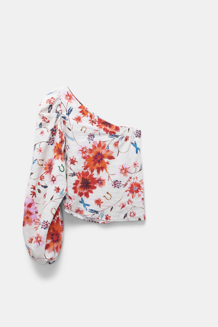 Dorothee Schumacher Asymmetrisches Top aus bedrucktem Leinen mit voluminösem Ärmel floral mix