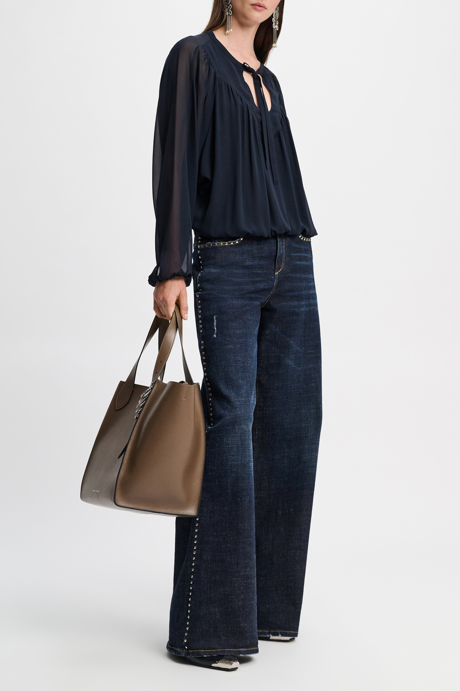 Dorothee Schumacher Bluse aus Seidengeorgette mit Passe im Western-Style dark navy