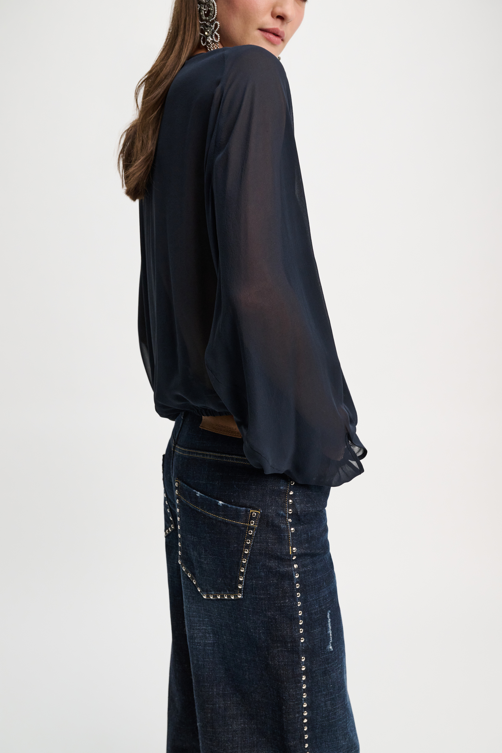 Dorothee Schumacher Bluse aus Seidengeorgette mit Passe im Western-Style dark navy