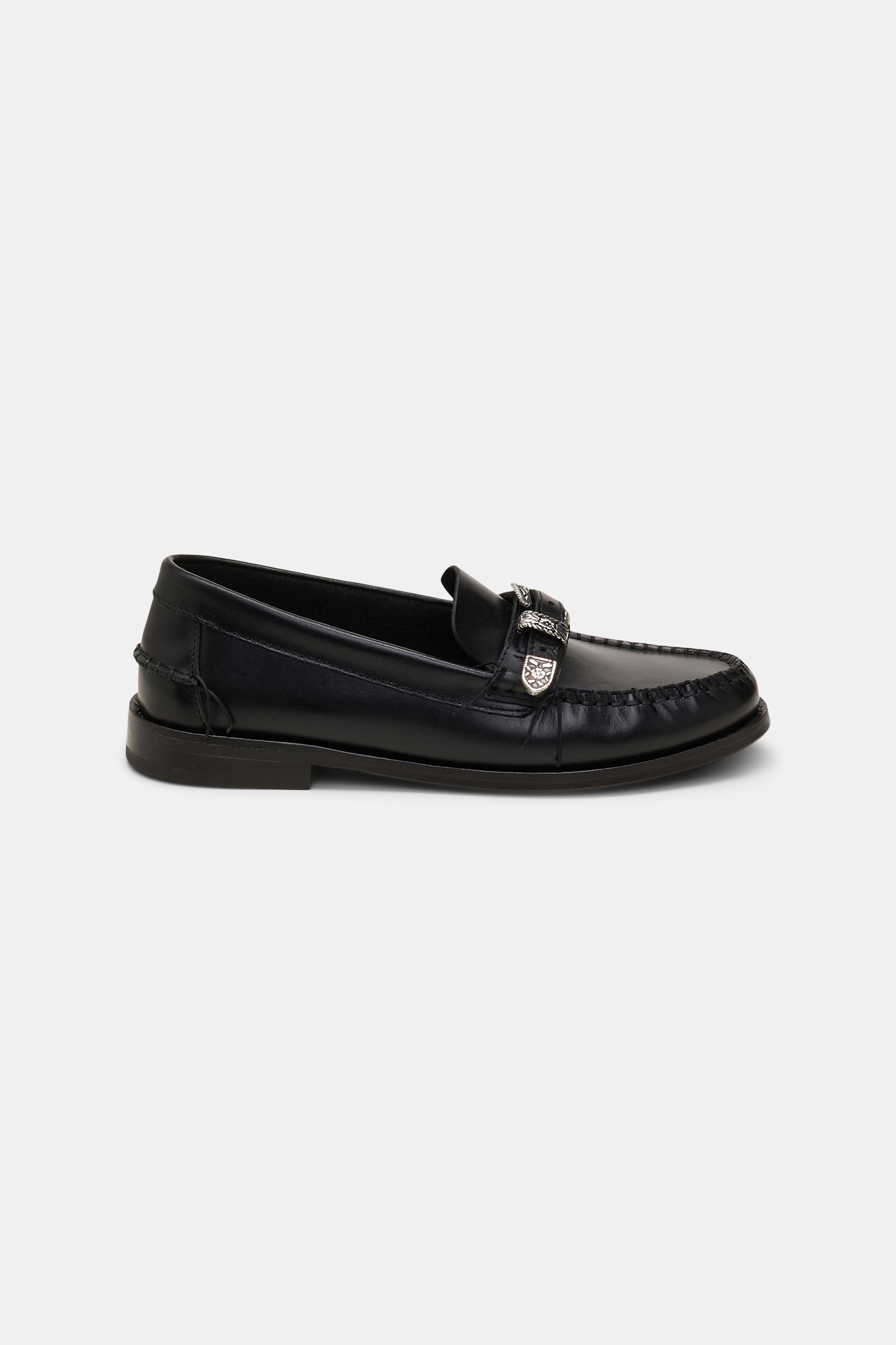 Dorothee Schumacher Calfskin loafers with hand stitching and Western buckle pure black