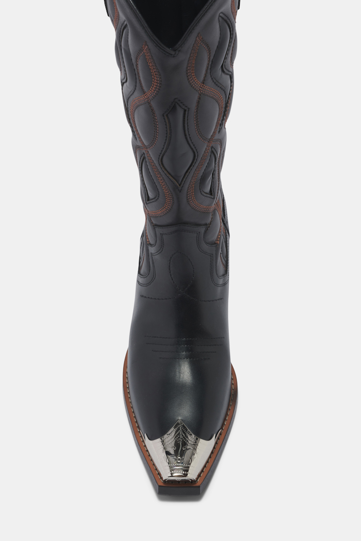 Dorothee Schumacher Calfskin cowboy boots with Western toe cap pure black