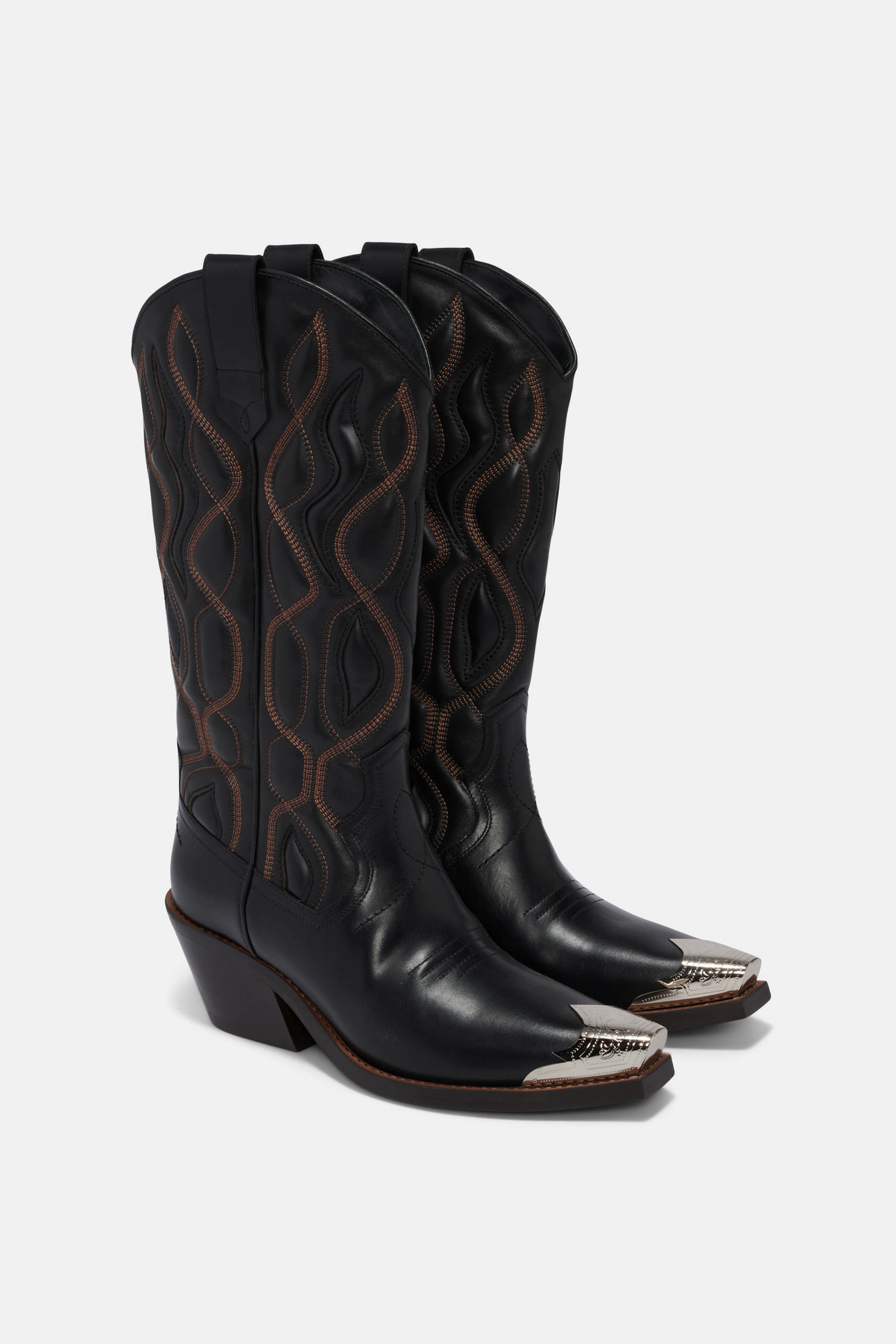 Dorothee Schumacher Calfskin cowboy boots with Western toe cap pure black