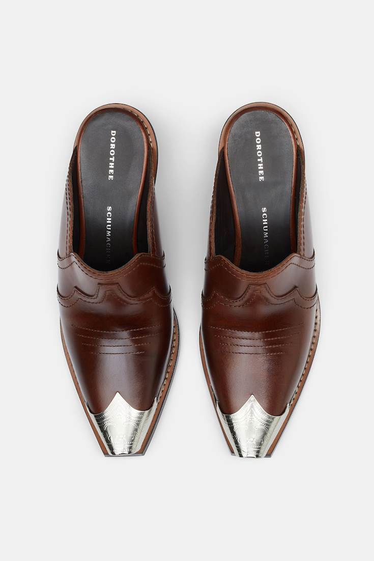 Dorothee Schumacher Calfskin mules with Western toe cap umber