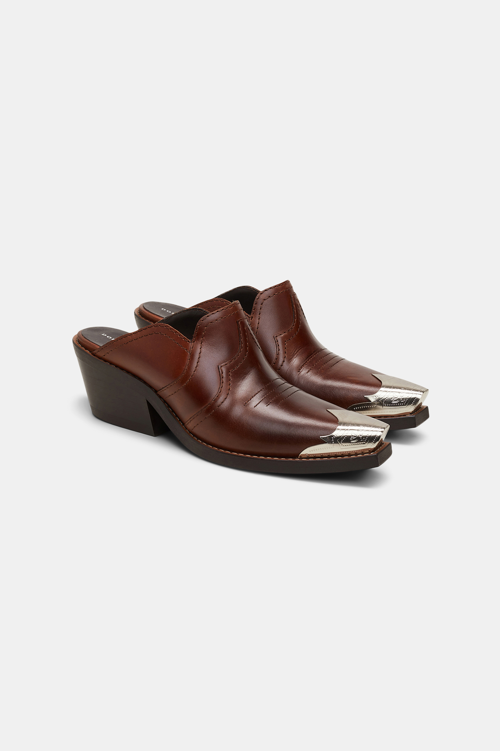 Dorothee Schumacher Calfskin mules with Western toe cap umber