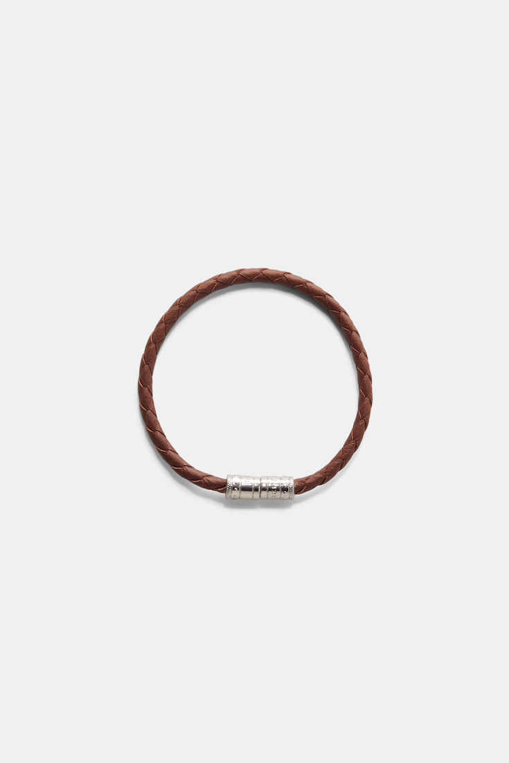 Dorothee Schumacher Set of three woven leather cord bracelets cognac + white with bordeaux mix