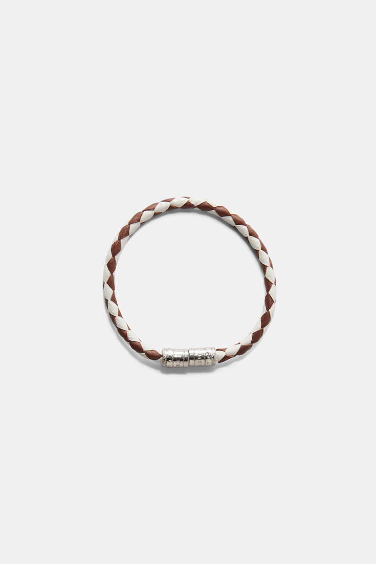 Dorothee Schumacher Set of three woven leather cord bracelets cognac + white with bordeaux mix