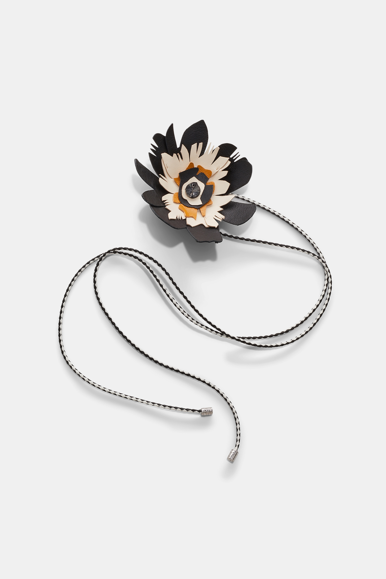 Dorothee Schumacher Woven leather choker wrap with small leather flower black & white