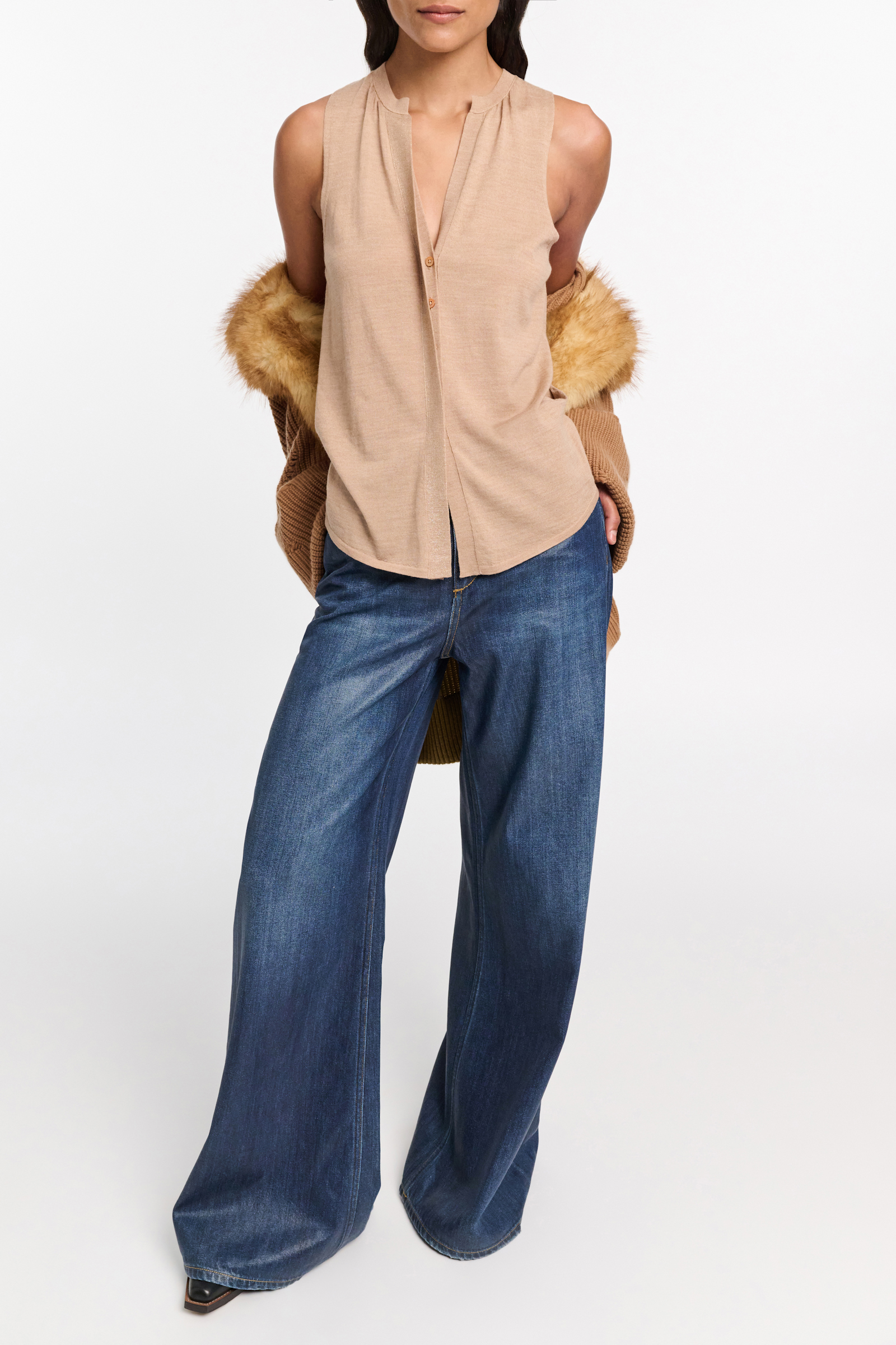 Dorothee Schumacher Gilet-Top mit Folienprint camel