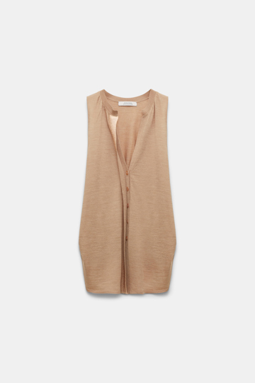 Dorothee Schumacher Gilet style top with foil print camel