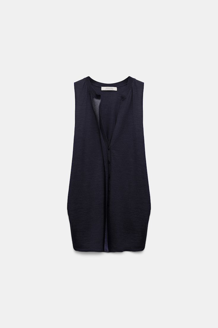 Dorothee Schumacher Gilet style top with foil print dark navy