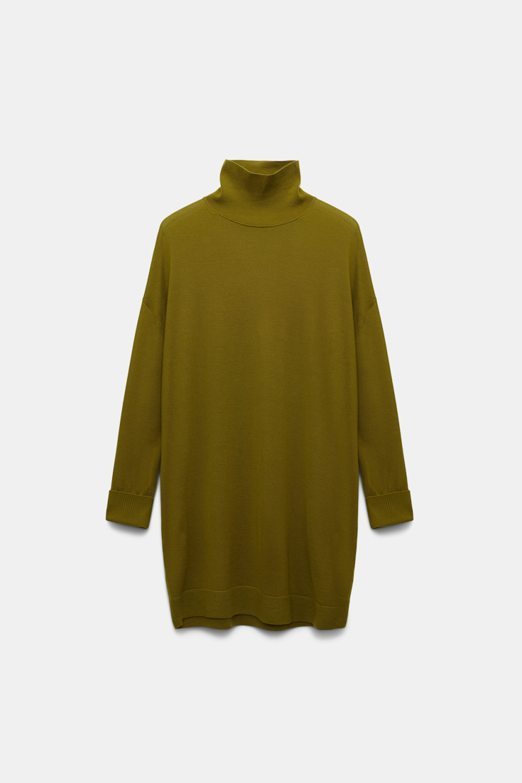 Dorothee Schumacher Langer Rollkragenpullover aus Merino olive green