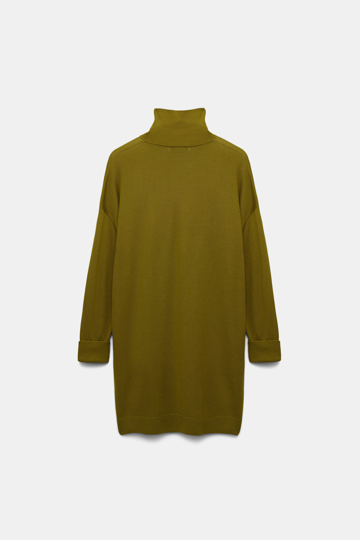 Dorothee Schumacher Extra long Merino wool turtleneck pullover olive green