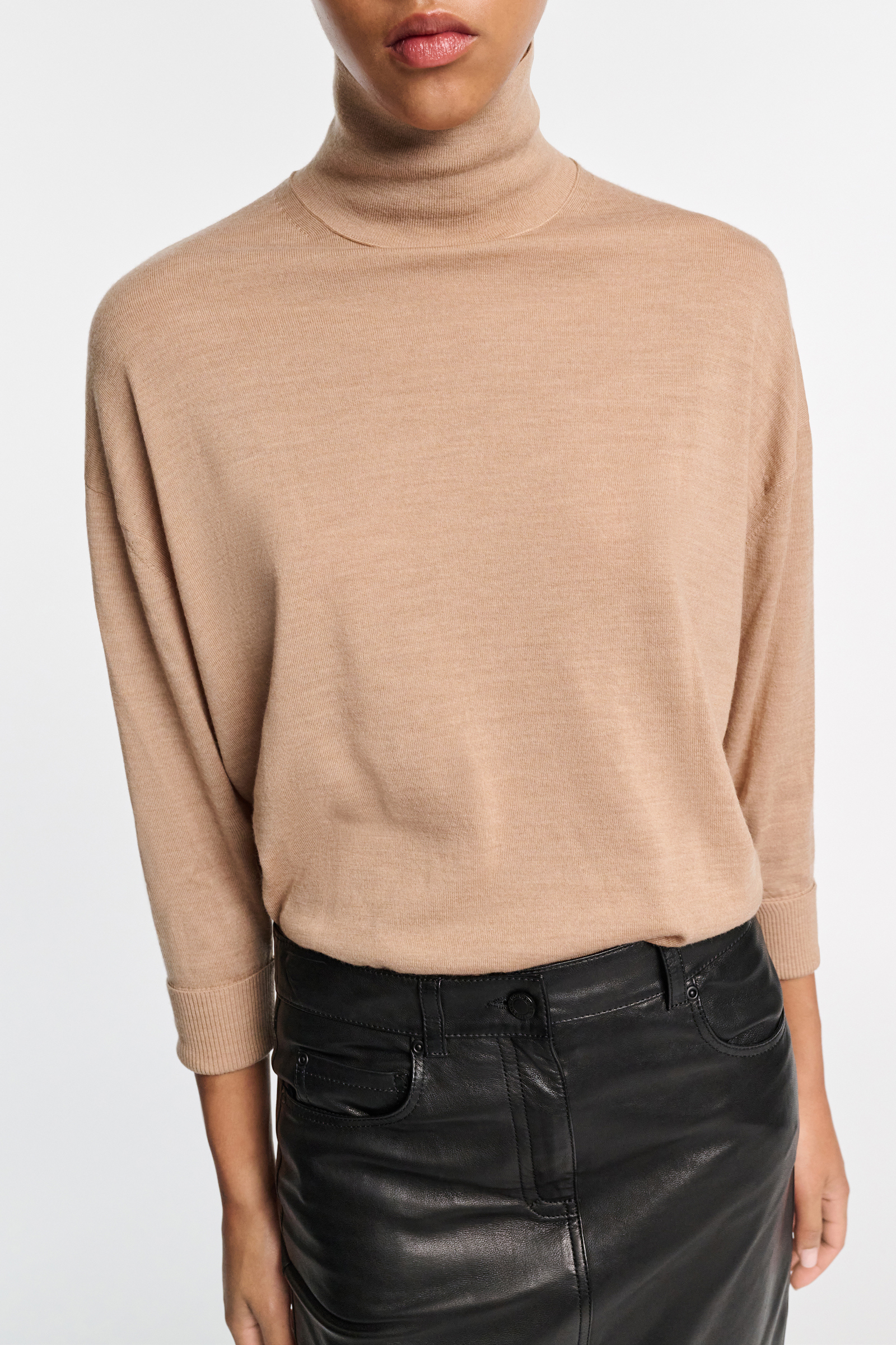 Dorothee Schumacher Extra long Merino wool turtleneck pullover camel