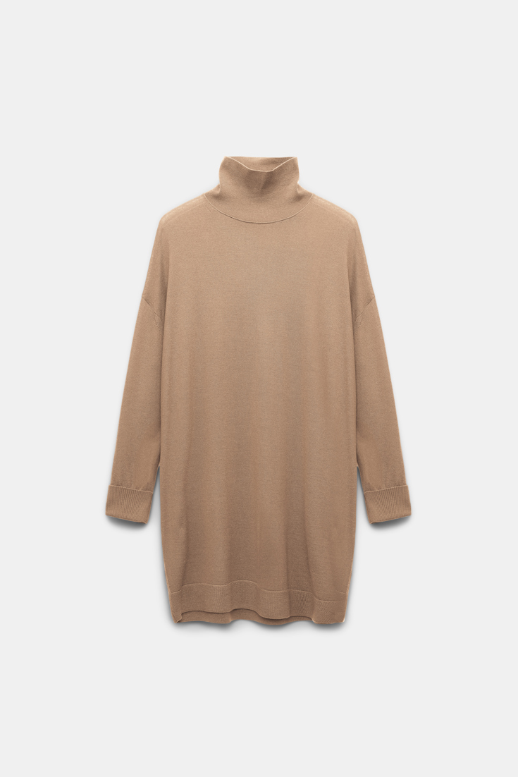 Dorothee Schumacher Extra long Merino wool turtleneck pullover camel