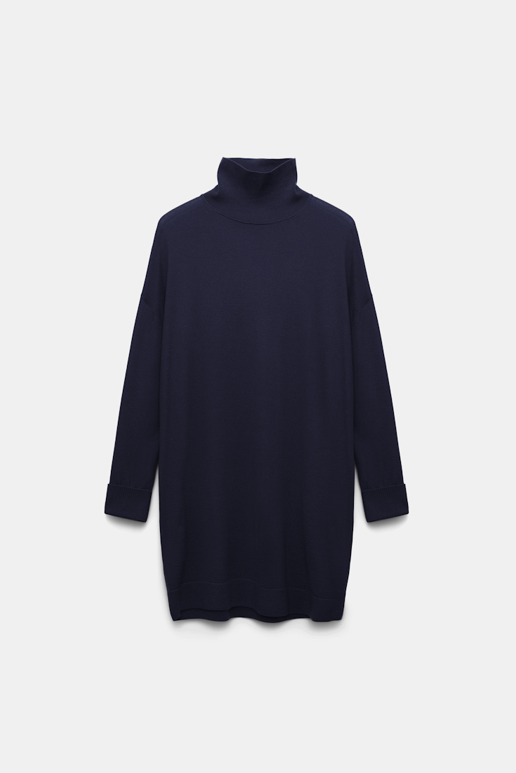 Dorothee Schumacher Langer Rollkragenpullover aus Merino dark navy