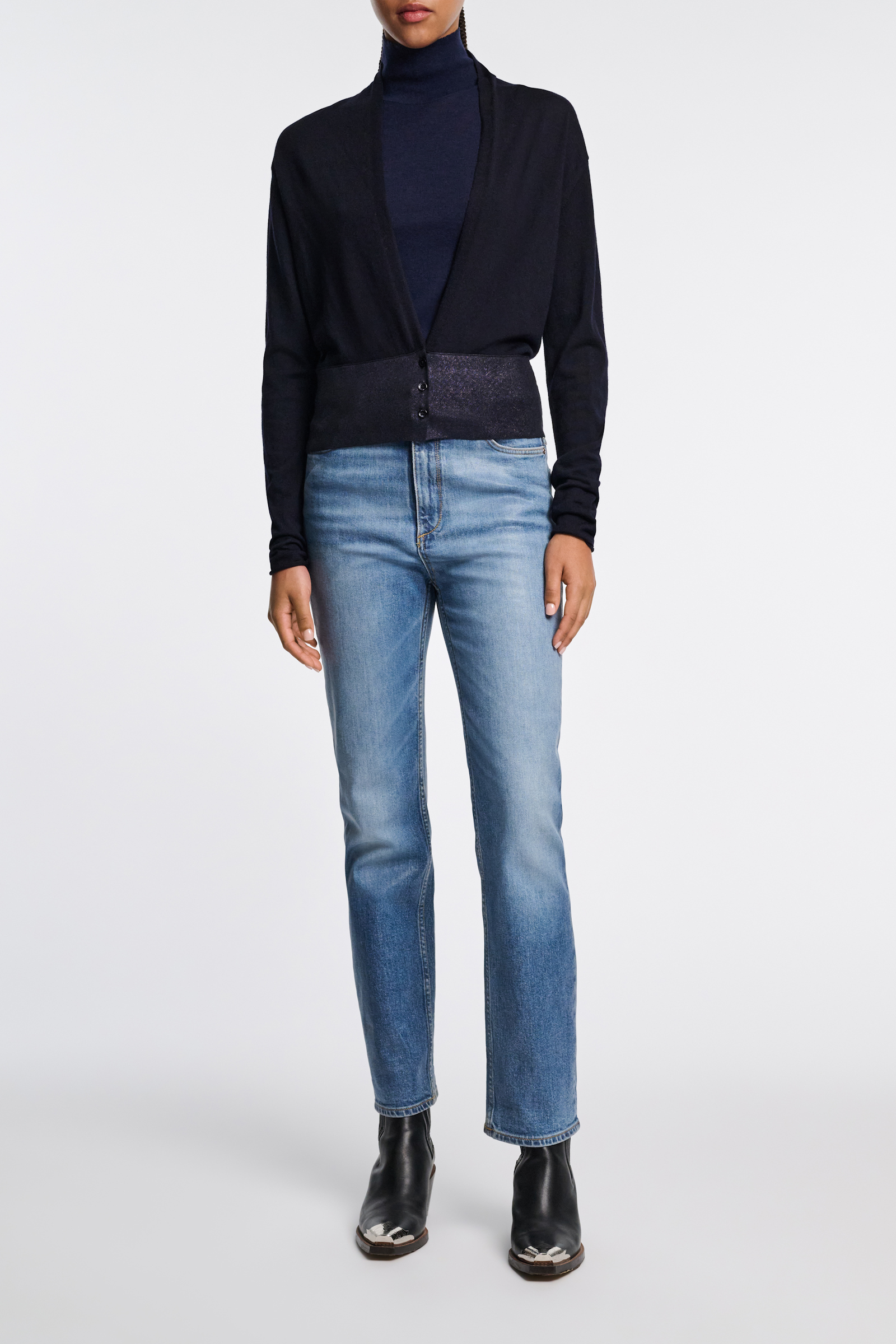 Dorothee Schumacher V-Neck Cardigan mit Folienprint dark navy