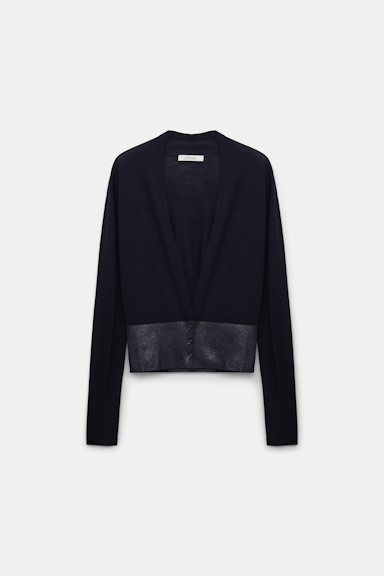 Dorothee Schumacher V-Neck Cardigan mit Folienprint dark navy