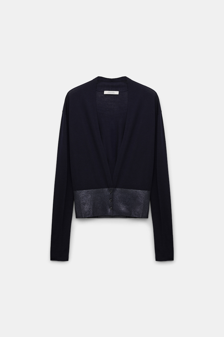 Dorothee Schumacher V-Neck Cardigan mit Folienprint dark navy