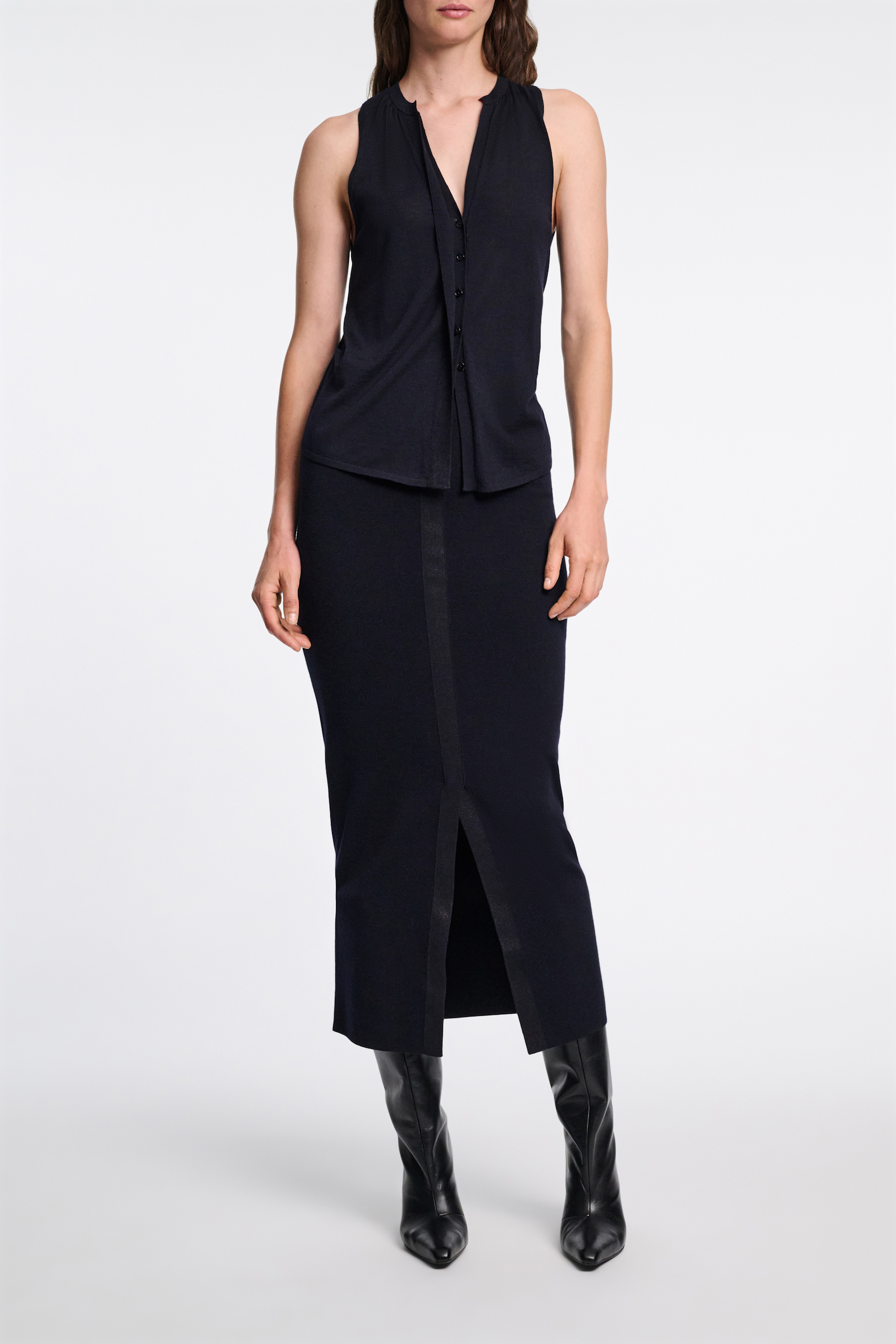 Dorothee Schumacher Rock aus Merino-Stretch mit schimmerndem Folienprint dark navy