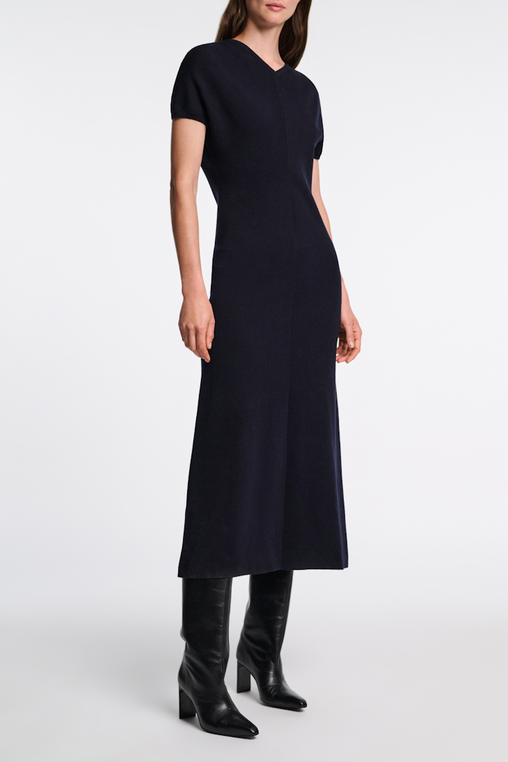 Dorothee Schumacher Kleid aus Merino-Stretch mit schimmerndem Folienprint dark navy