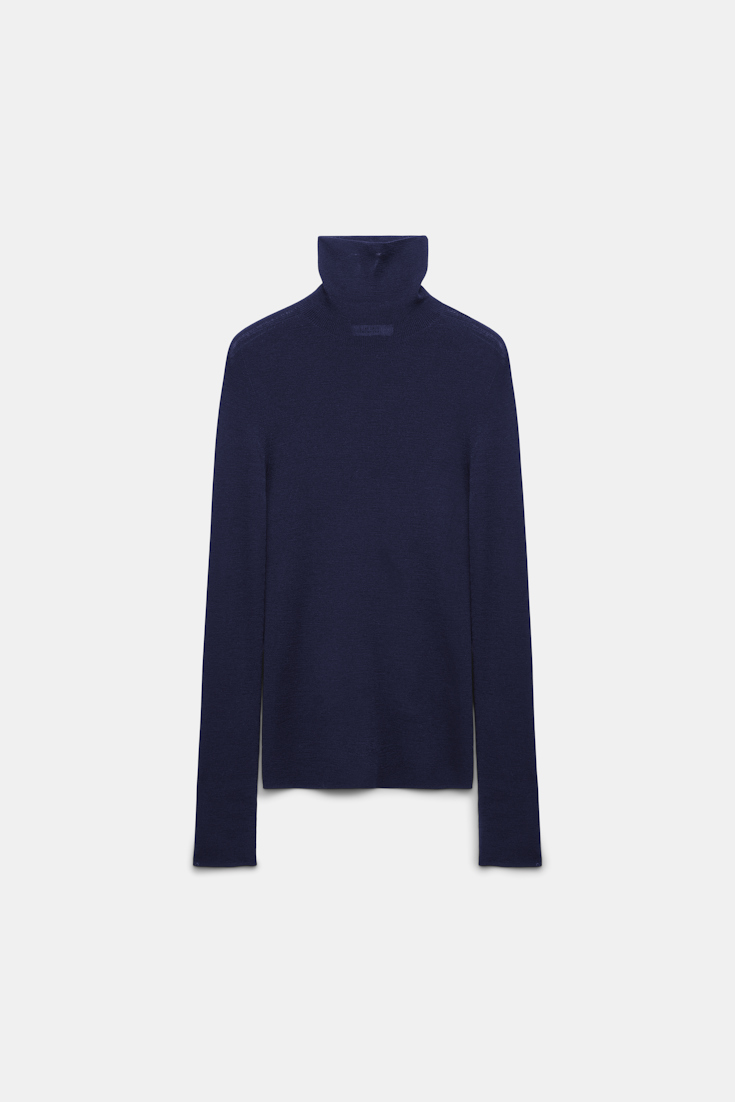 Dorothee Schumacher Rollkragenpullover mit feiner Rippe aus Merino dark navy