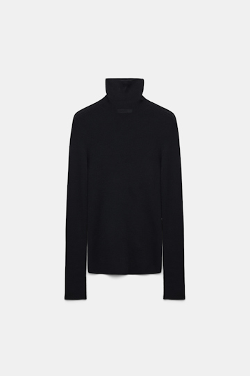 Dorothee Schumacher Rollkragenpullover mit feiner Rippe aus Merino deep black