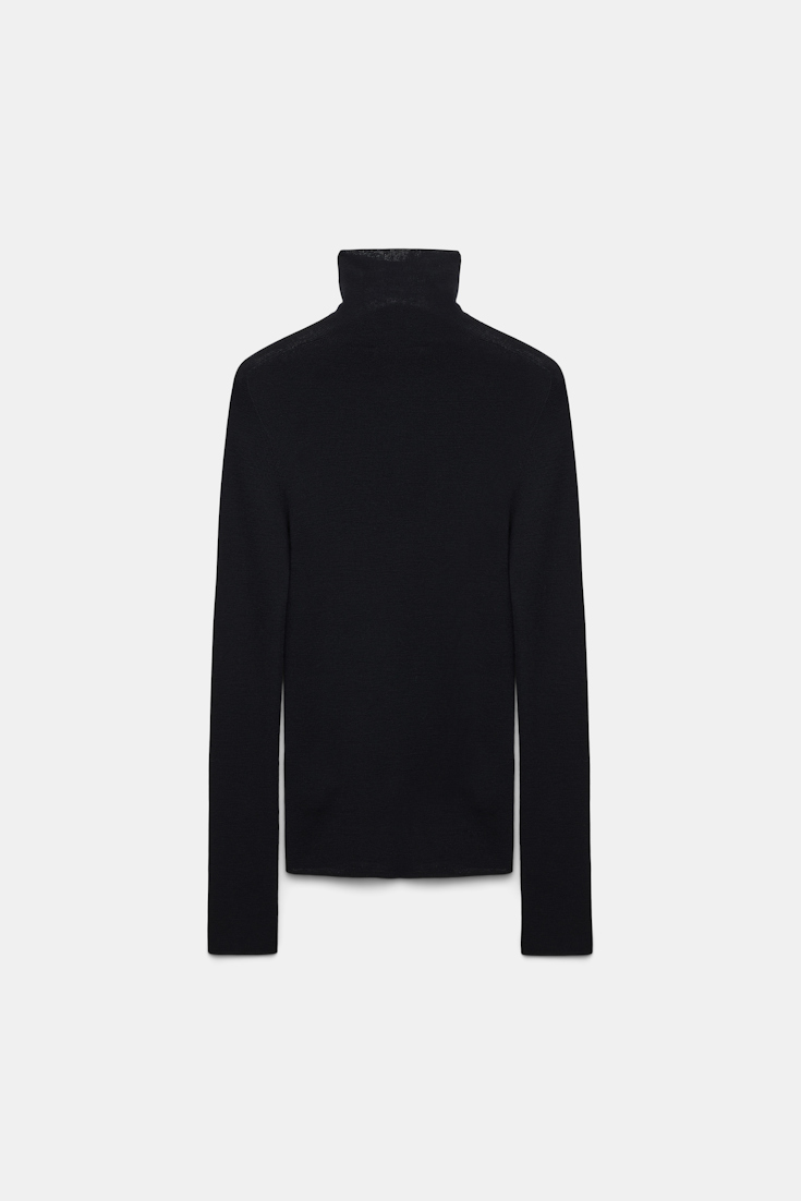 Dorothee Schumacher Rollkragenpullover mit feiner Rippe aus Merino deep black