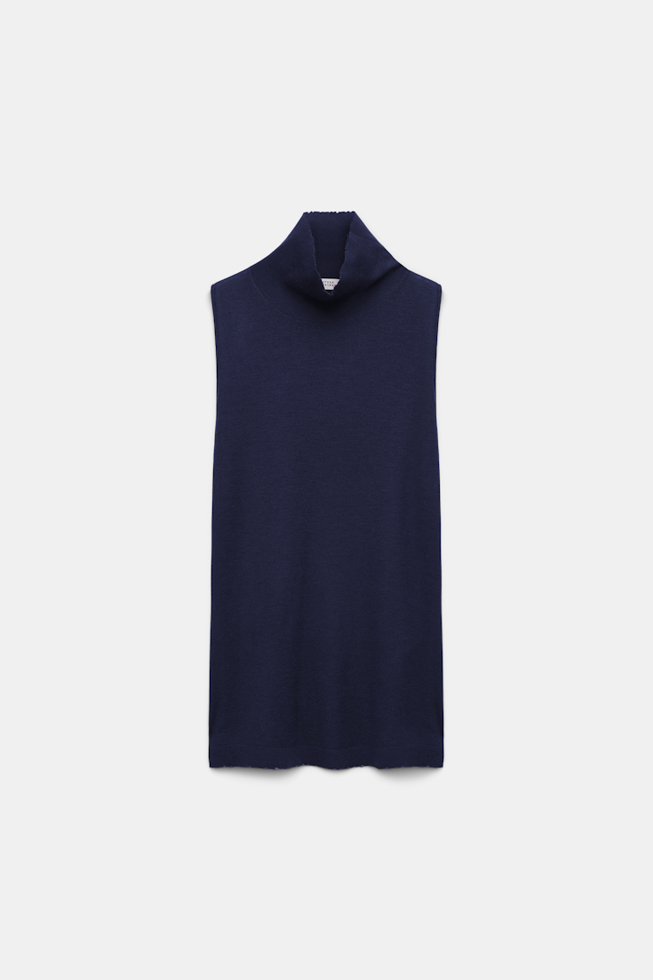 Dorothee Schumacher Ärmelloses Rollkragentop aus Woll-Kaschmir Mix true navy