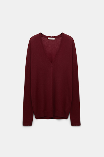 Dorothee Schumacher V-Neck Pullover aus Woll-Kaschmir Mix burgundy