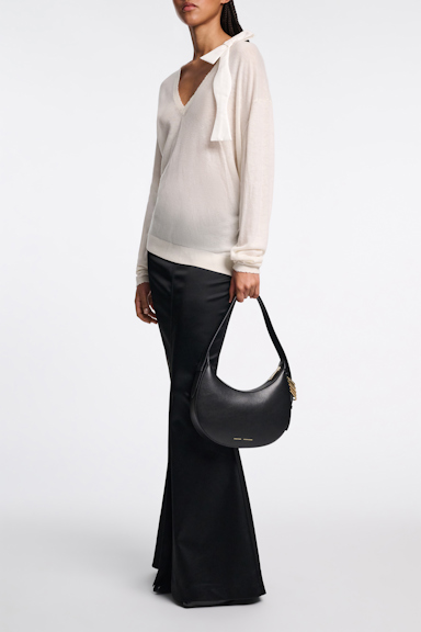 Dorothee Schumacher Wool-cashmere V-neck sweater with bow tie eggshell