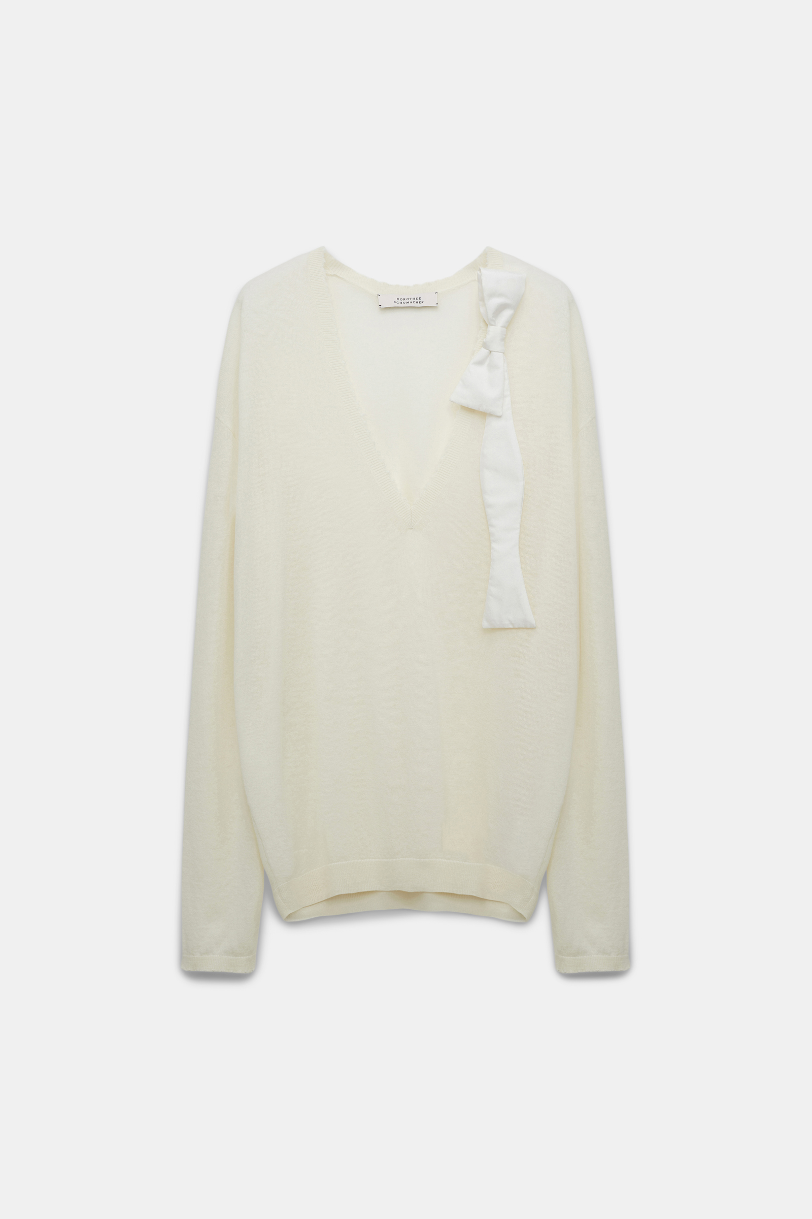 Dorothee Schumacher Wool-cashmere V-neck sweater with bow tie eggshell