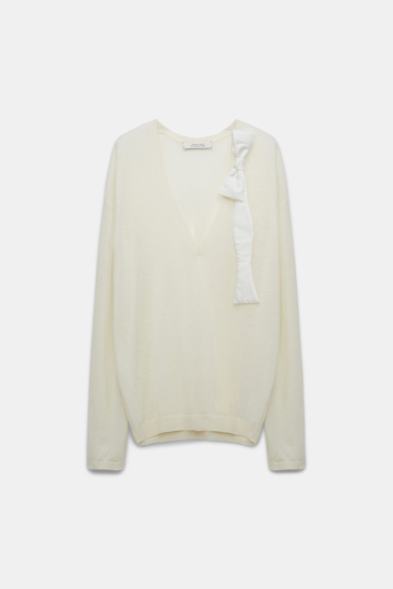 Dorothee Schumacher V-Neck Pullover mit abnehmbarer Schleife eggshell