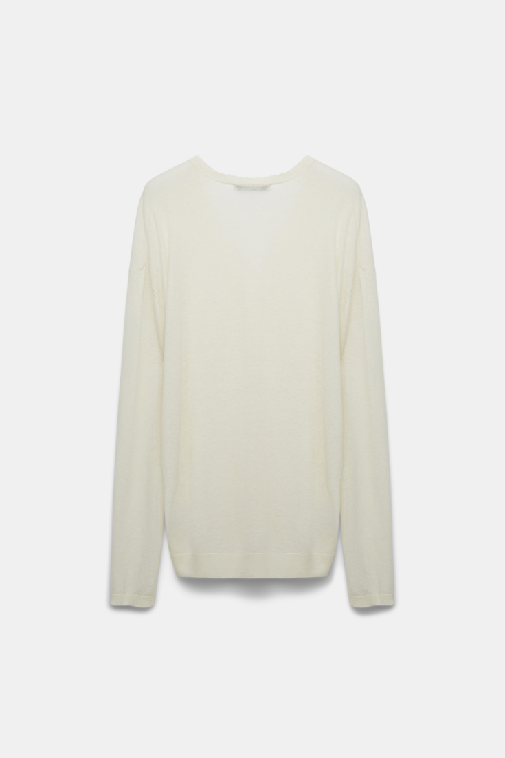 Dorothee Schumacher Wool-cashmere V-neck sweater with bow tie eggshell