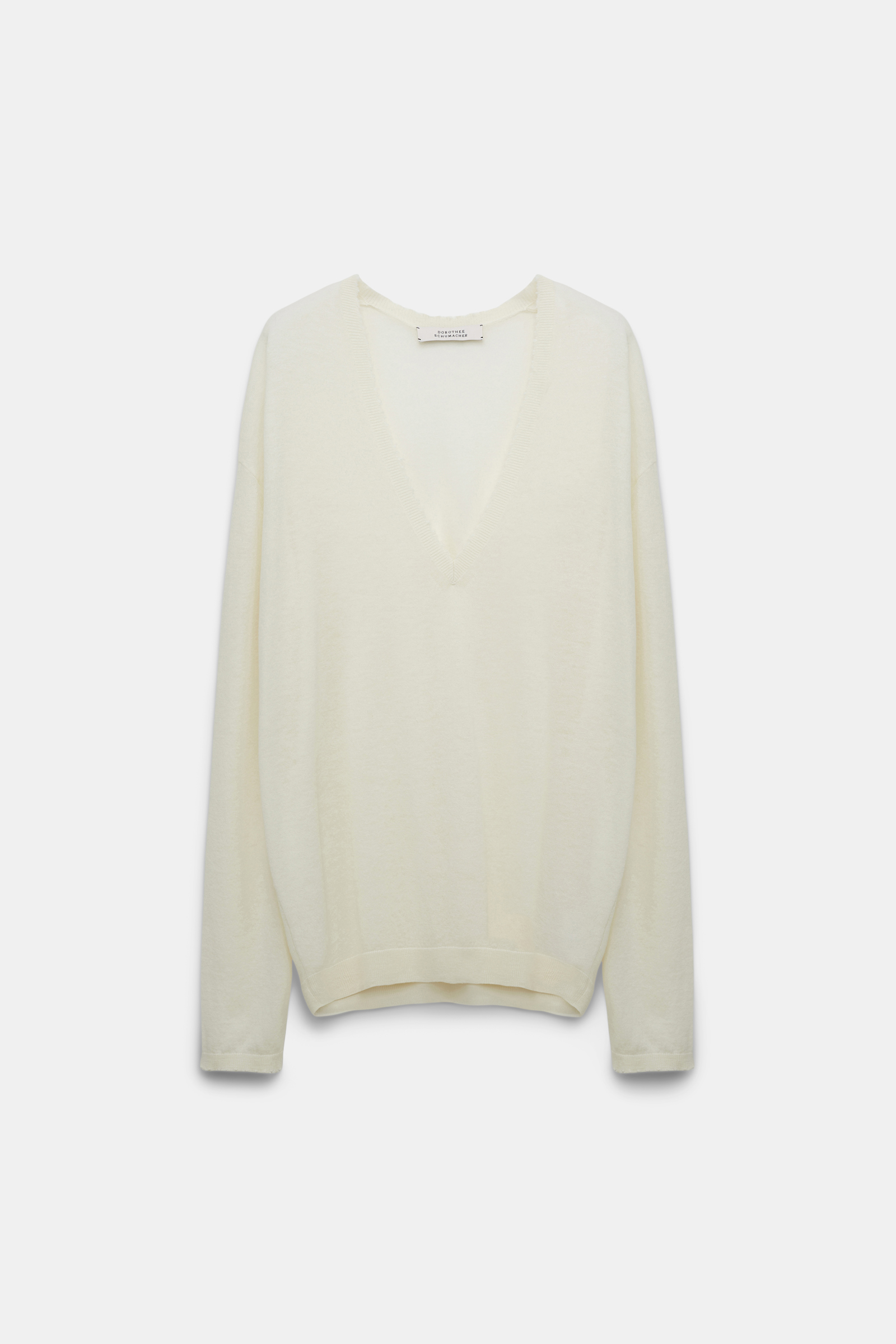 Dorothee Schumacher Wool-cashmere V-neck sweater with bow tie eggshell