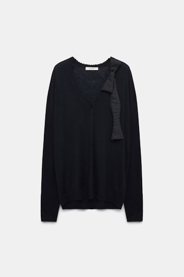 Dorothee Schumacher Wool-cashmere V-neck sweater with bow tie black