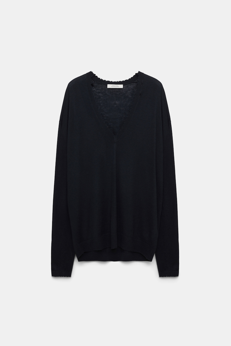 Dorothee Schumacher Wool-cashmere V-neck sweater with bow tie black